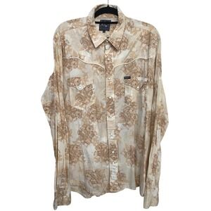Southern Thread Mens XL Floral Western Pearl Snap Shirt Tan Long Sleeve Cotton